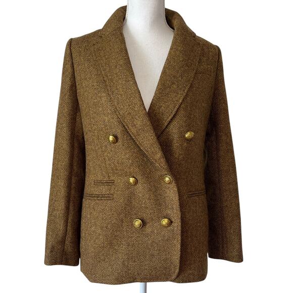 NWT J.Crew Bristol Double Breasted Blazer Jacket Herringbone Wool Brown Size 4 - Picture 4 of 12